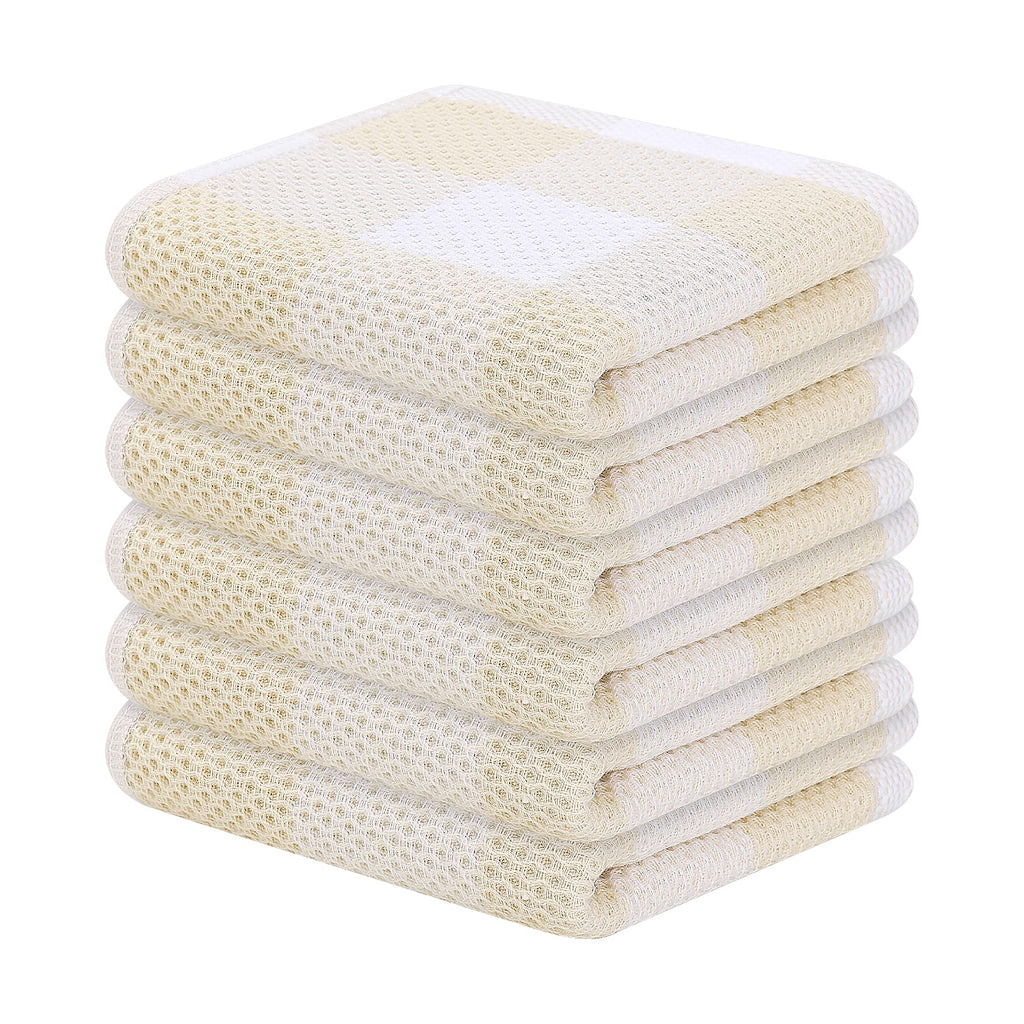 Homaxy Cotton Waffle Weave Check Plaid Dish Cloths 12x12 White Beige 6-Pack