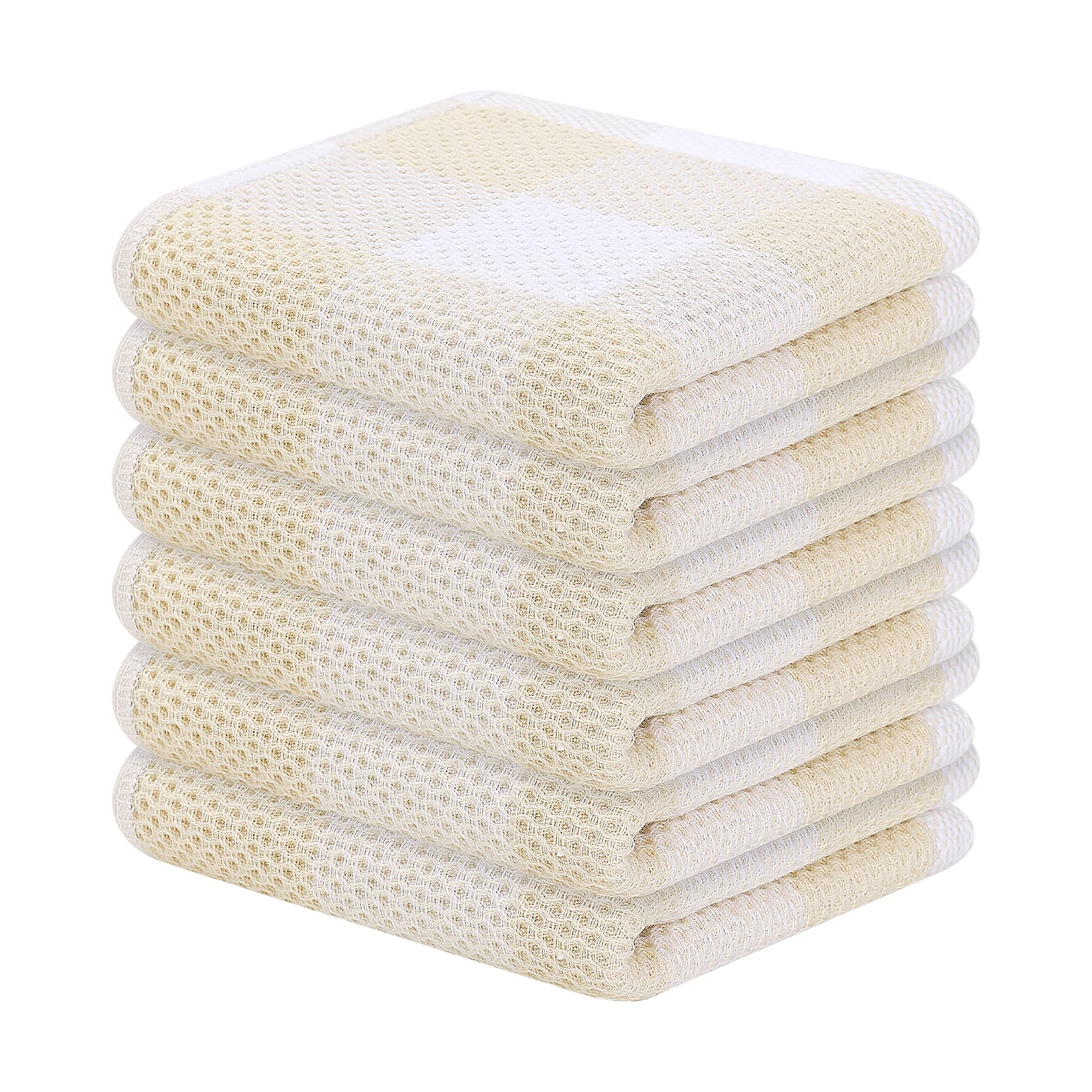 Homaxy Cotton Waffle Weave Check Plaid Dish Cloths 12x12 White Beige 6-Pack