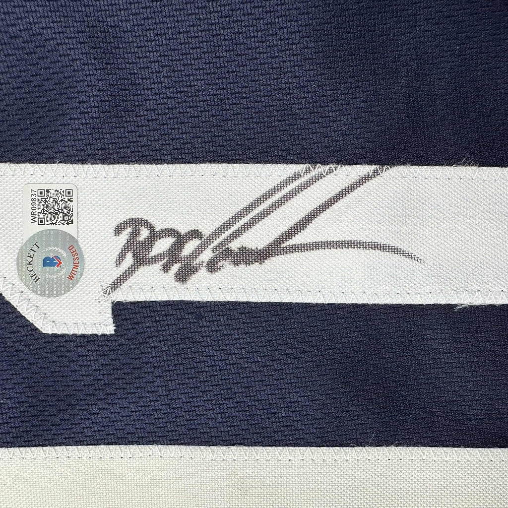 Framed Autographed/Signed Dwight Doc Gooden 35x39 New York Blue Baseball Jersey Beckett BAS COA