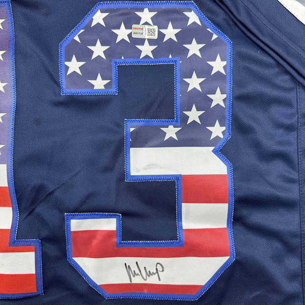 Framed Autographed/Signed Michael Gallup 35x39 Dallas America's Team Blue Football Jersey Tristar COA