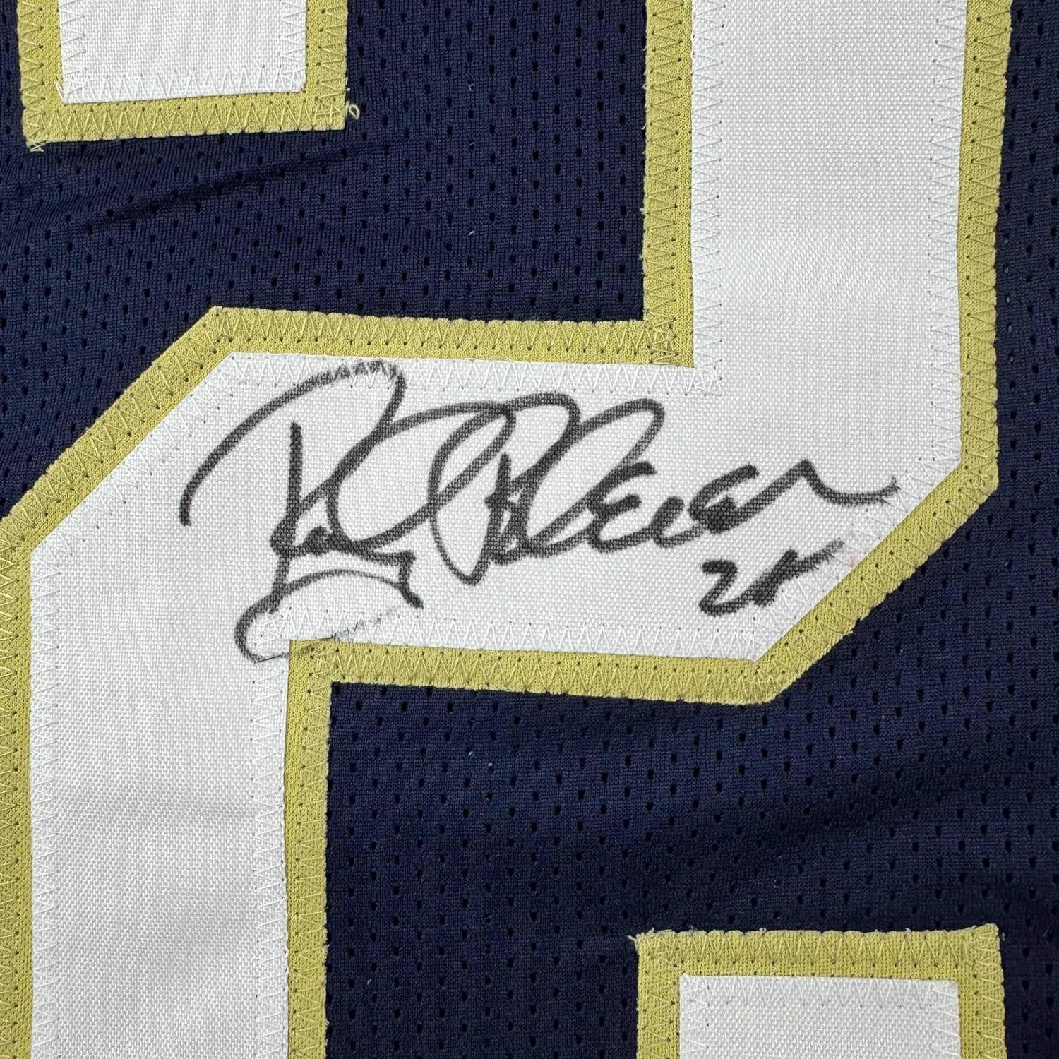 Framed Autographed/Signed Rocky Bleier 35x39 Notre Dame Blue College Football Jersey JSA COA