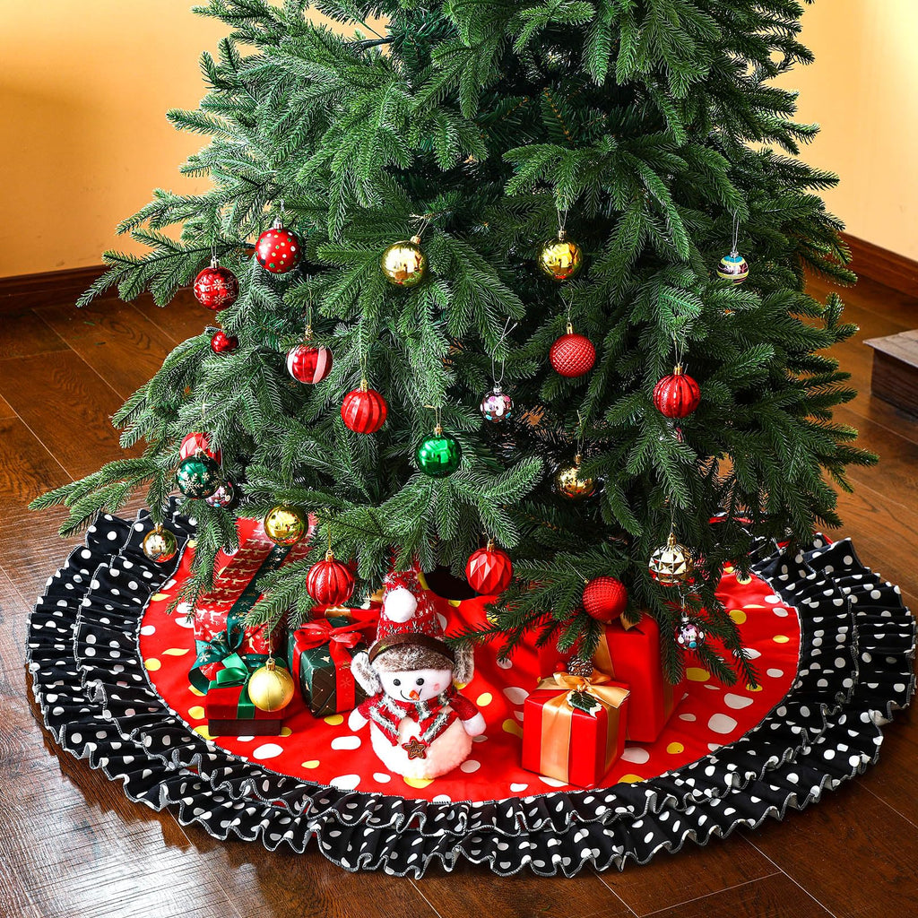 Soulchen Christmas Tree Skirt Double Layer Red Black Yellow Big Wave Point 51"