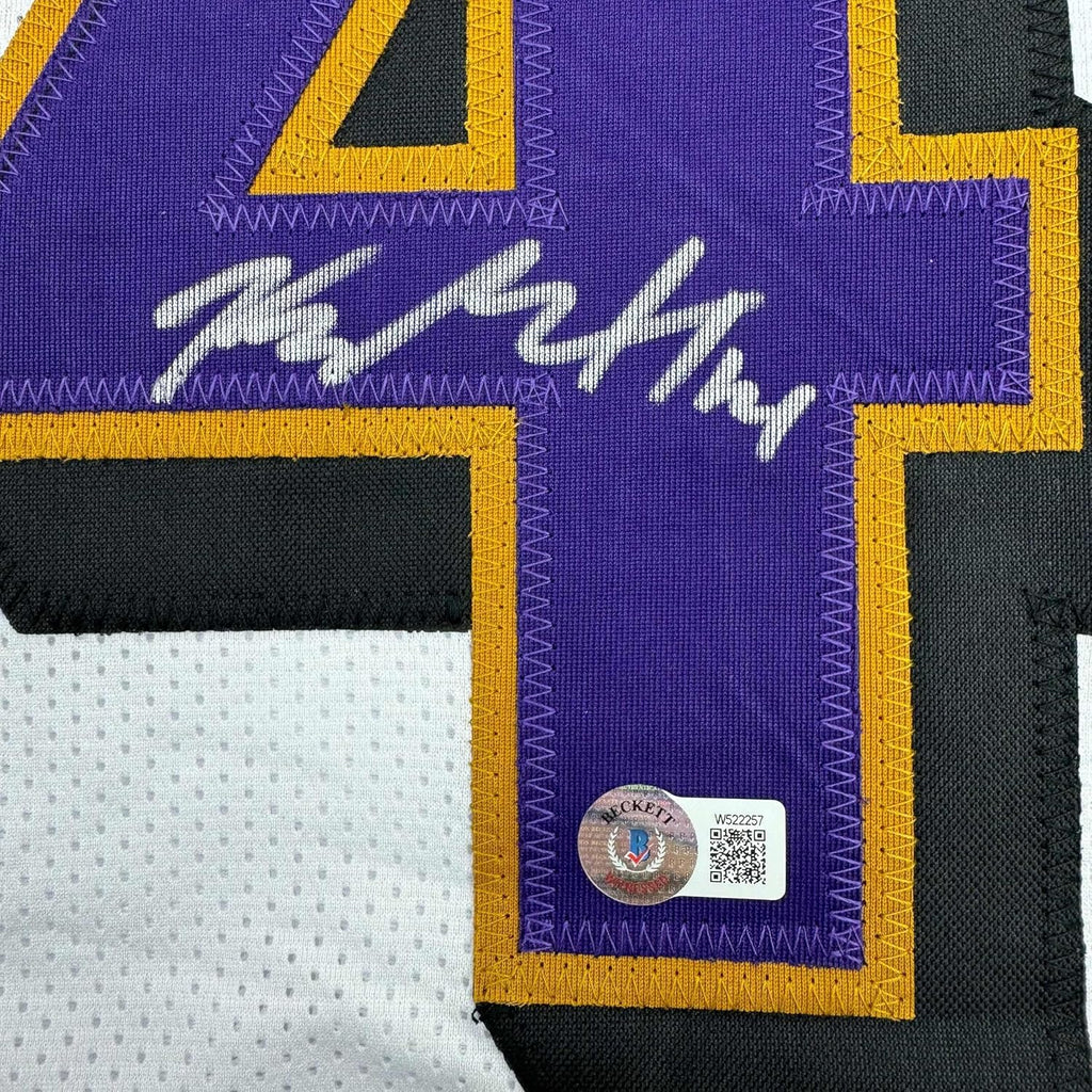 Framed Autographed/Signed Kyle Hamilton 35x39 Baltimore White Football Jersey Beckett BAS COA