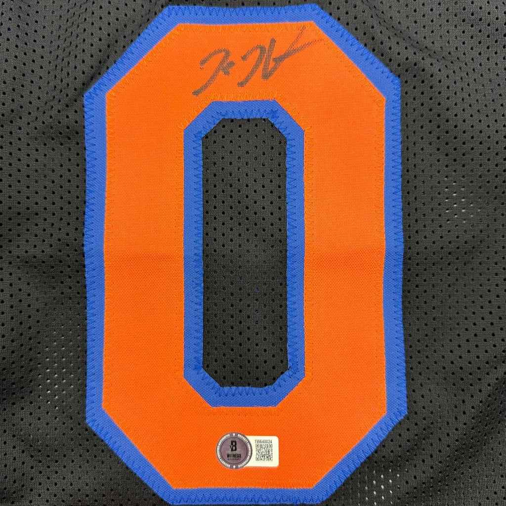 Framed Autographed/Signed Donte Divincenzo 35x39 New York Black Basketball Jersey Beckett BAS COA