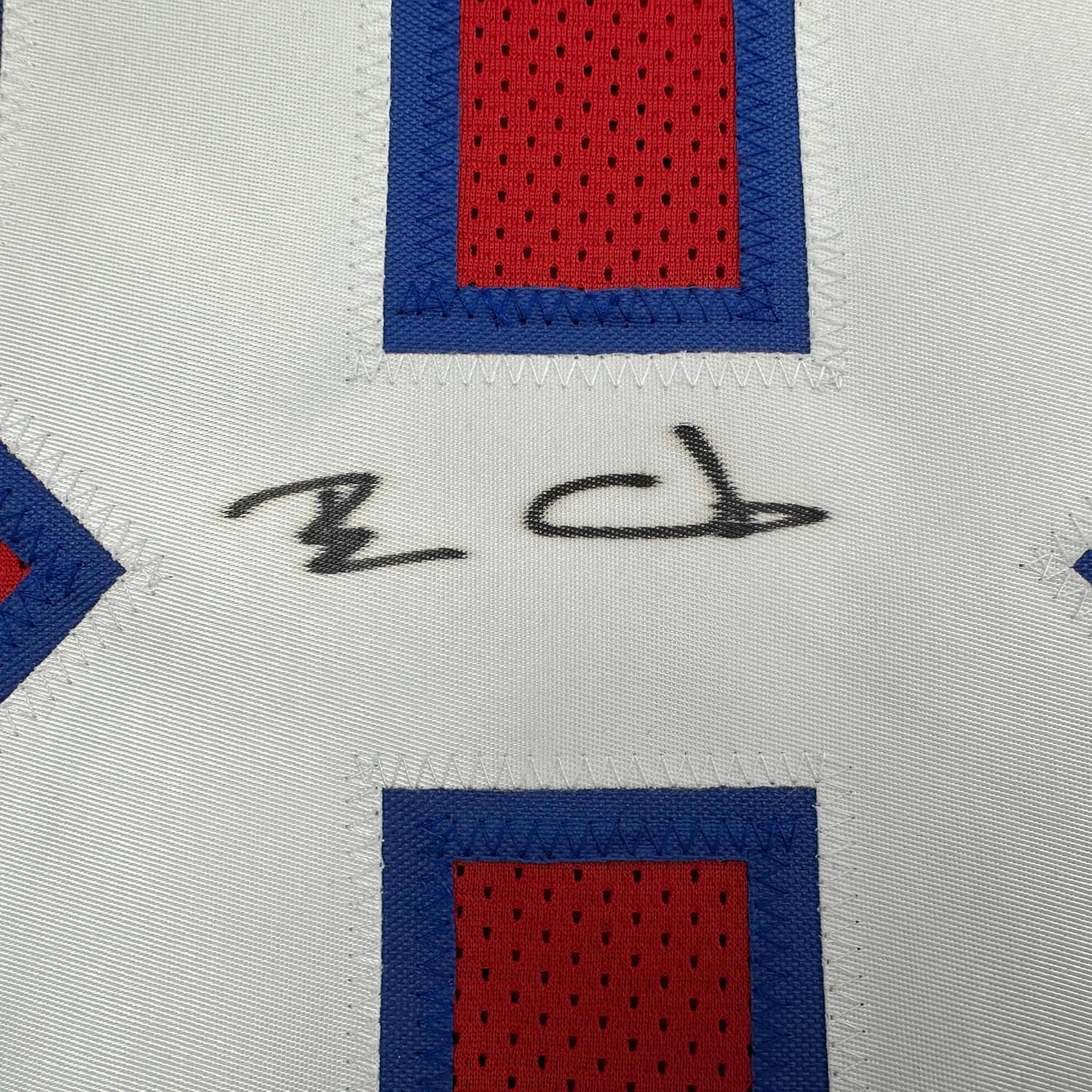 Framed Autographed/Signed Ben Coates 35x39 New England Red Football Jersey JSA COA