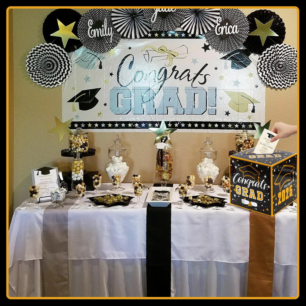 BEISHIDA 2025 Graduation Card Box Black Gold 9x9x9 Inch Party Decor