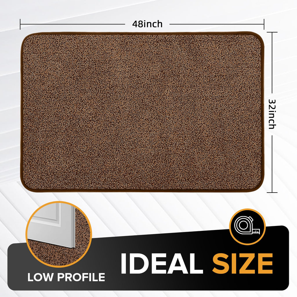 Mibao Front Door Mat Non-Slip Waterproof TPR Backing 31.5x47 Dark Brown
