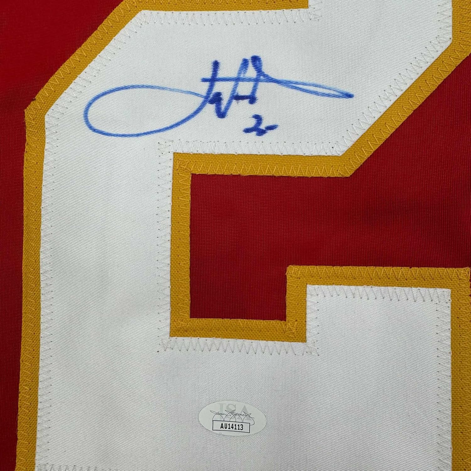 Framed Autographed/Signed Joe Nieuwendyk 35x39 Calgary Red Hockey Jersey JSA COA