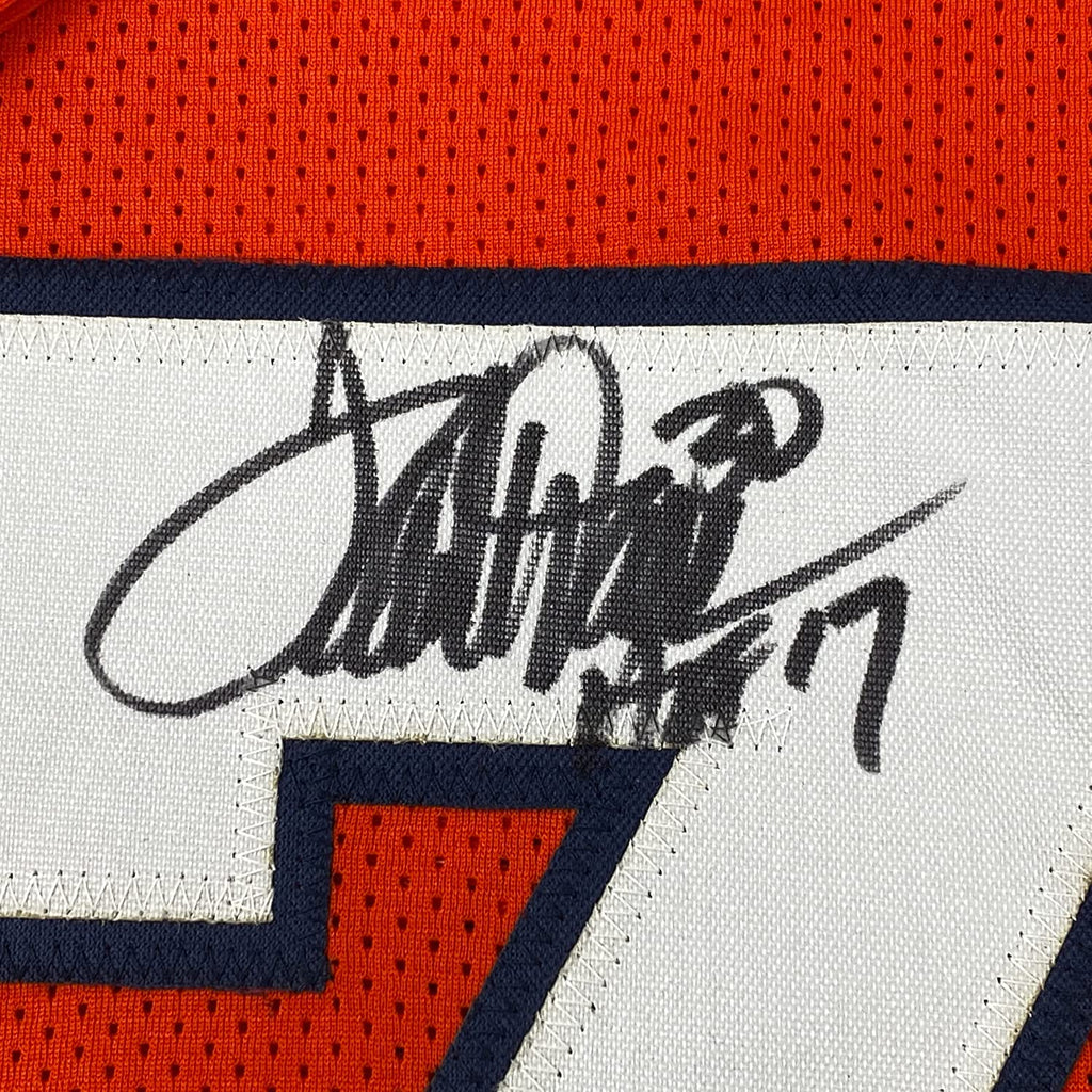 Framed Autographed/Signed Terrell Davis 35x39 HOF 17 Denver Orange Football Jersey JSA COA
