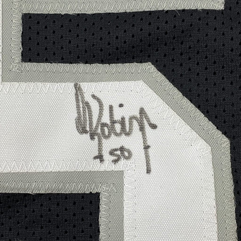 Framed Autographed/Signed David Robinson 35x39 San Antonio Black Basketball Jersey JSA COA