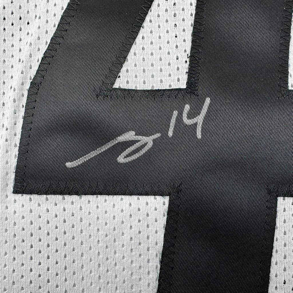 Framed Autographed/Signed George Pickens 35x39 Pittsburgh White Football Jersey JSA COA