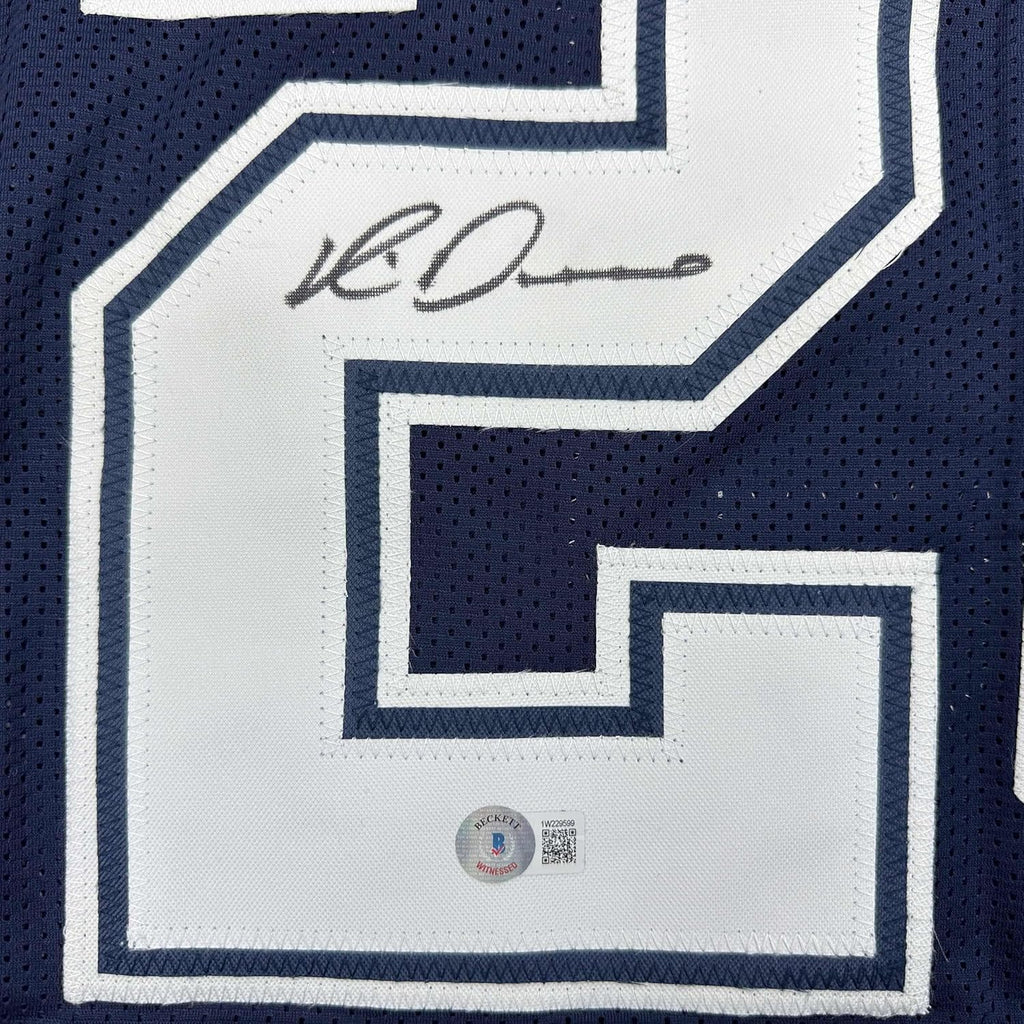 Framed Autographed/Signed Rico Dowdle 35x39 Dallas Blue Football Jersey Beckett BAS COA