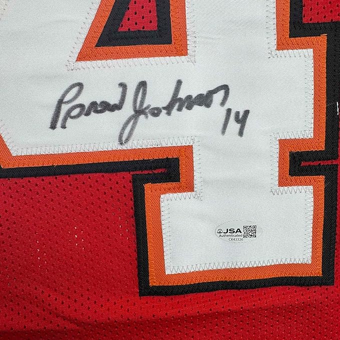 Framed Autographed/Signed Brad Johnson 35x39 Tampa Bay Red Football Jersey Beckett BAS COA