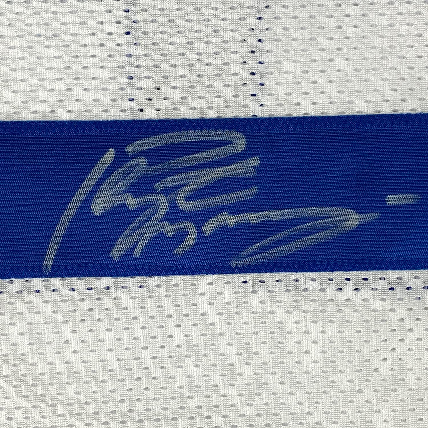 Framed Autographed/Signed Peyton Manning 35x39 Indianapolis White Football Jersey JSA COA