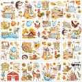 Whaline Fall Rub on Transfers 12 Sheets Autumn Pumpkin Farm Animal 5.9x5.9 Inch