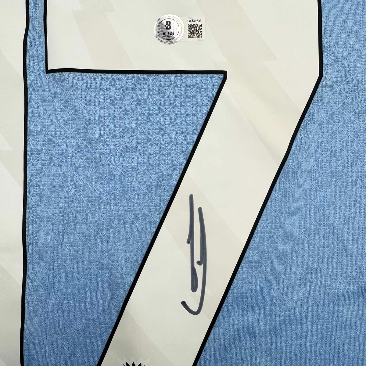 Framed Autographed/Signed Kevin De Bruyne 35x39 Manchester City Blue Soccer Futbol Jersey Beckett BAS COA