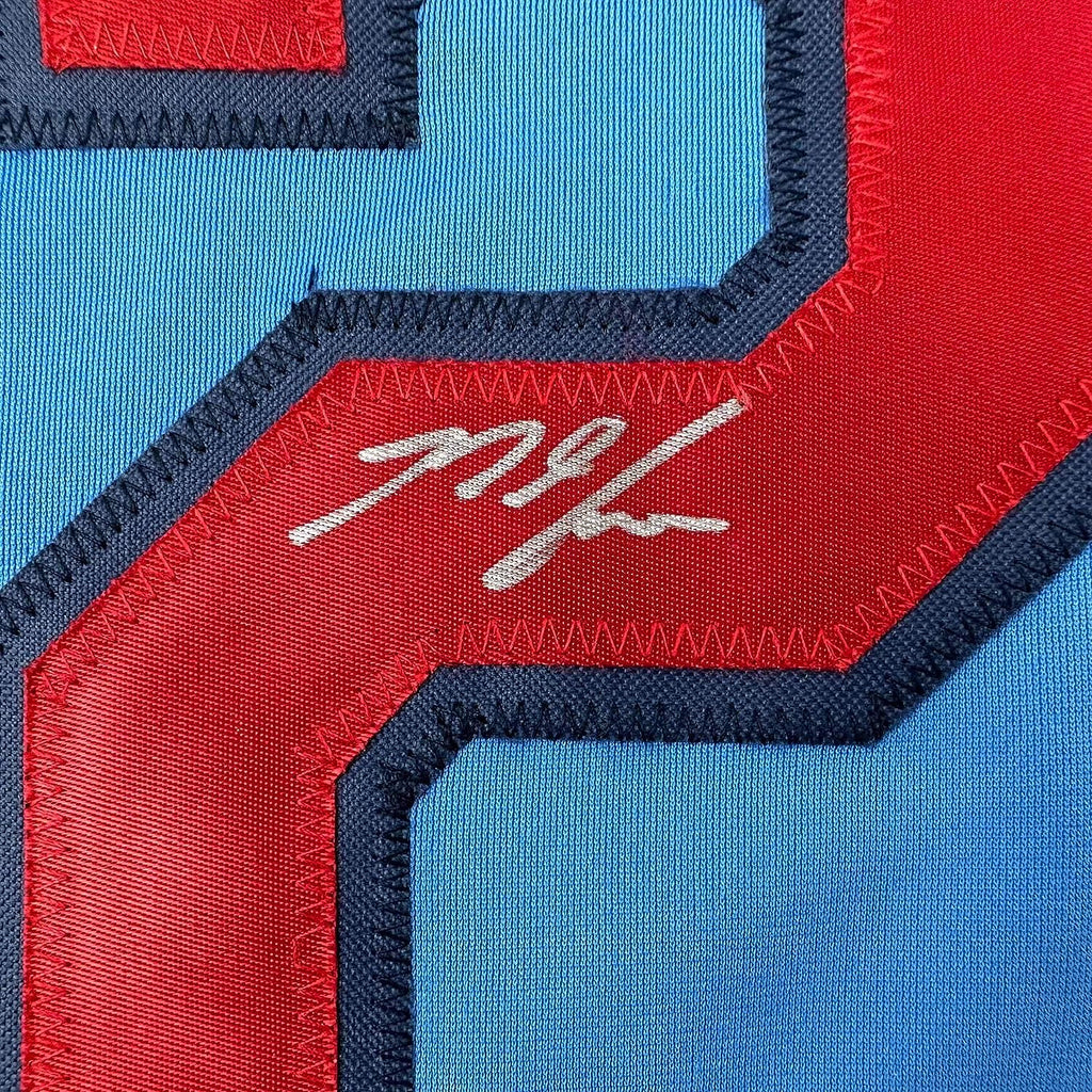 Framed Autographed/Signed Nolan Arenado 35x39 St. Louis Blue Baseball Jersey JSA COA