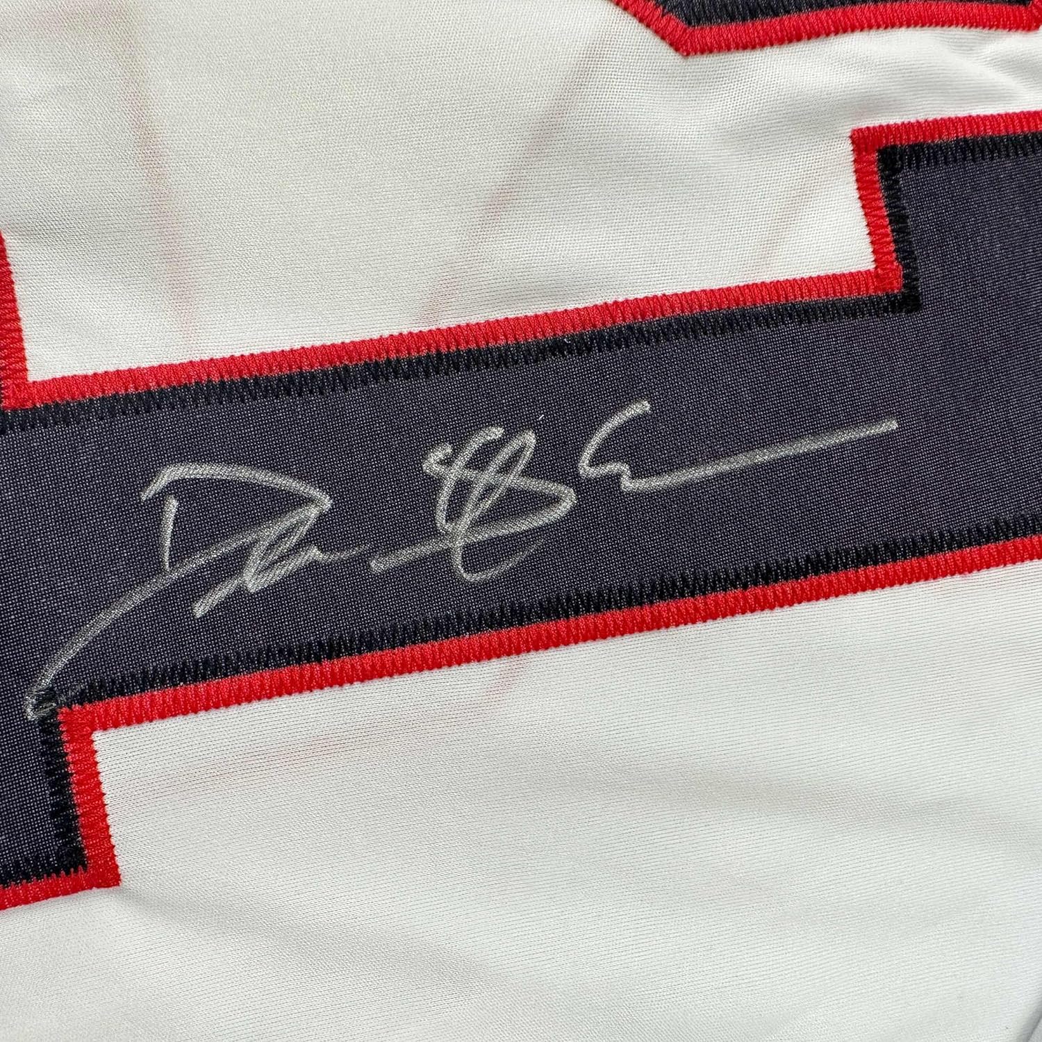 Framed Autographed/Signed Deion Sanders 35x39 Atlanta White Football Jersey Beckett BAS COA