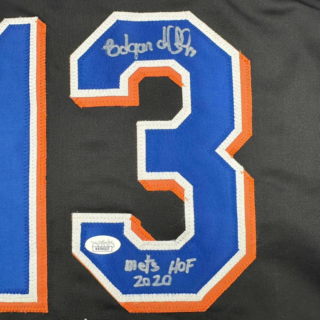Framed Autographed/Signed Edgardo Alfonzo 35x39 New York Black Baseball Jersey JSA COA