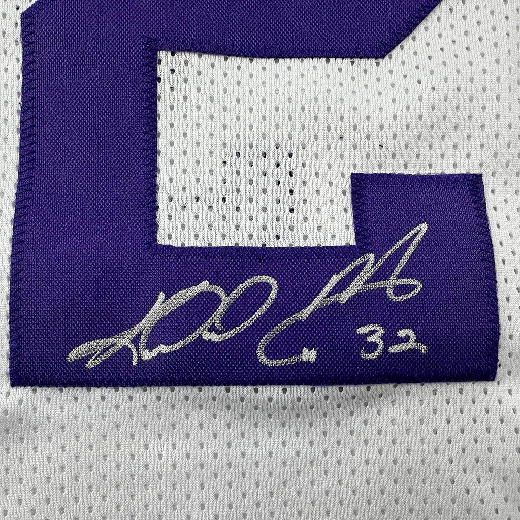 Framed Autographed/Signed Karl Malone 35x39 Utah White Retro Basketball Jersey JSA COA