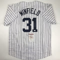 Autographed/Signed Dave Winfield New York Pinstripe Baseball Jersey JSA COA