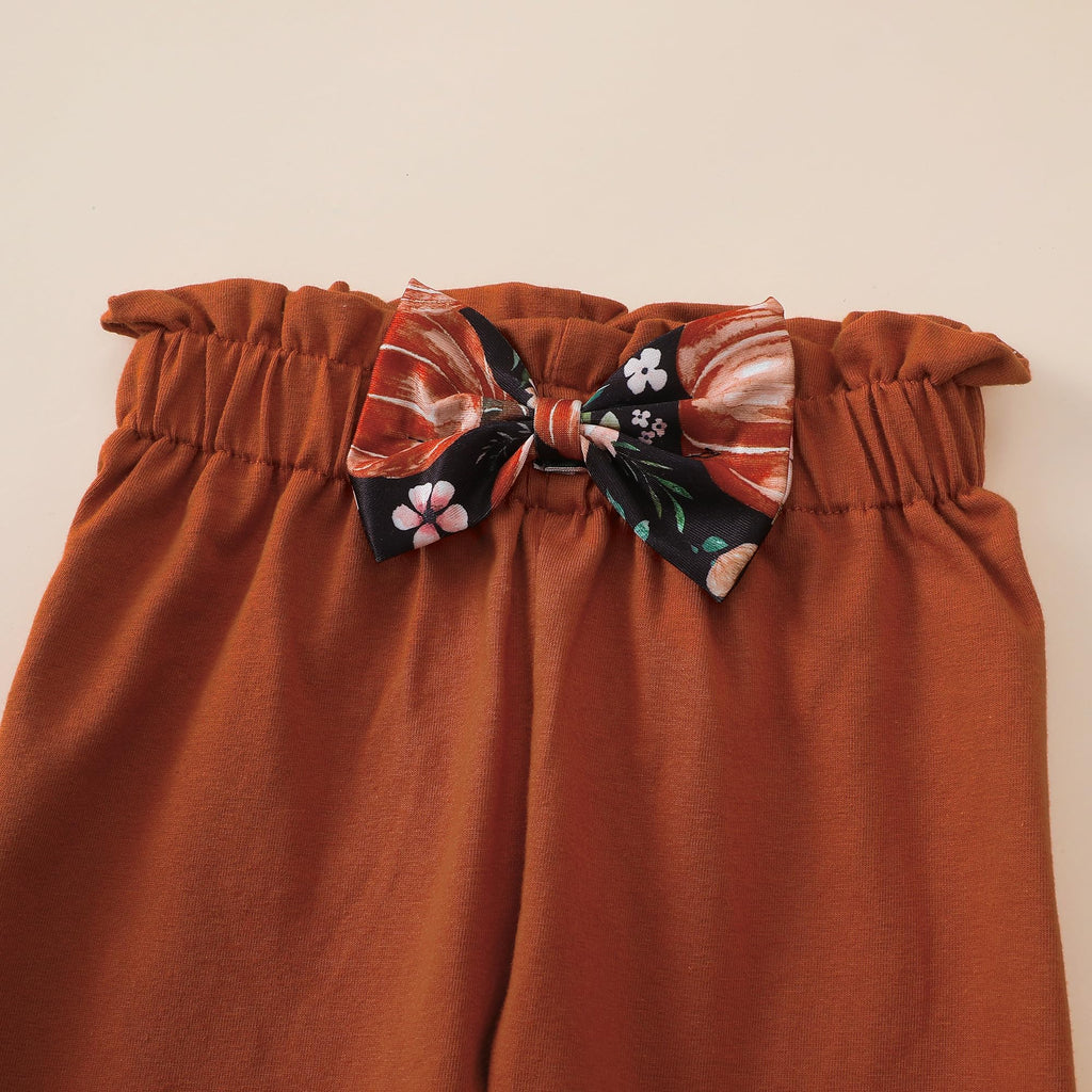 Kislio Toddler Girls Pumpkin Ghost Shirt Ruffle Pants Set 3PCS orange 12-18M