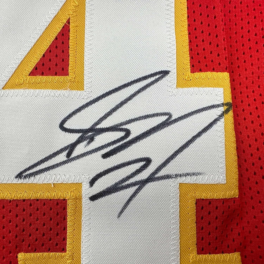 Framed Autographed/Signed Skyy Moore 35x39 Kansas City Red Football Jersey JSA COA