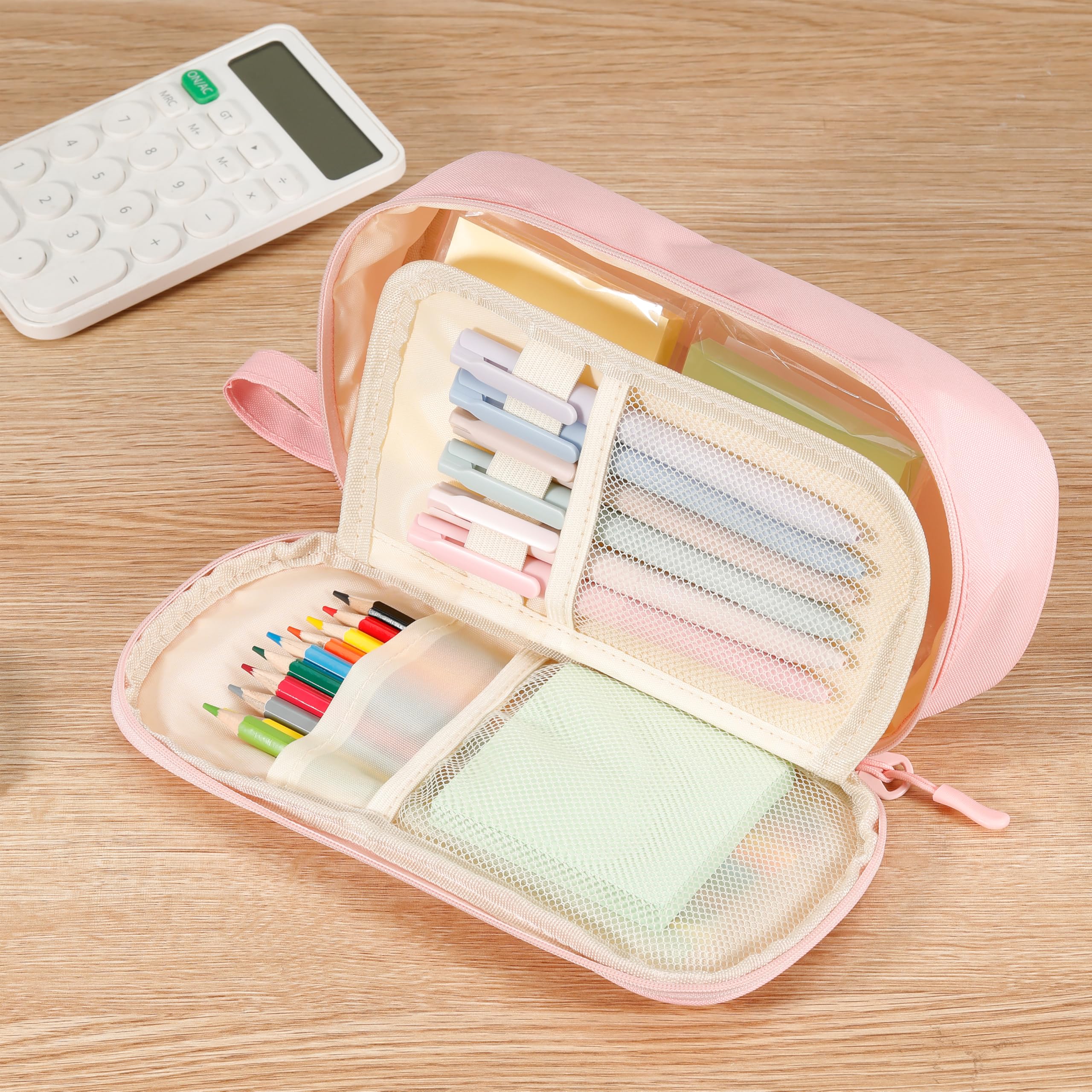 Zzrywuty Large Zipper Pen Case Pencil Pouch for Office Travel Black