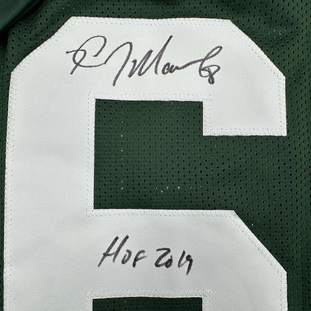 Framed Autographed/Signed Kevin Mawae 35x39 HOF 2019 New York Green Football Jersey Beckett BAS COA