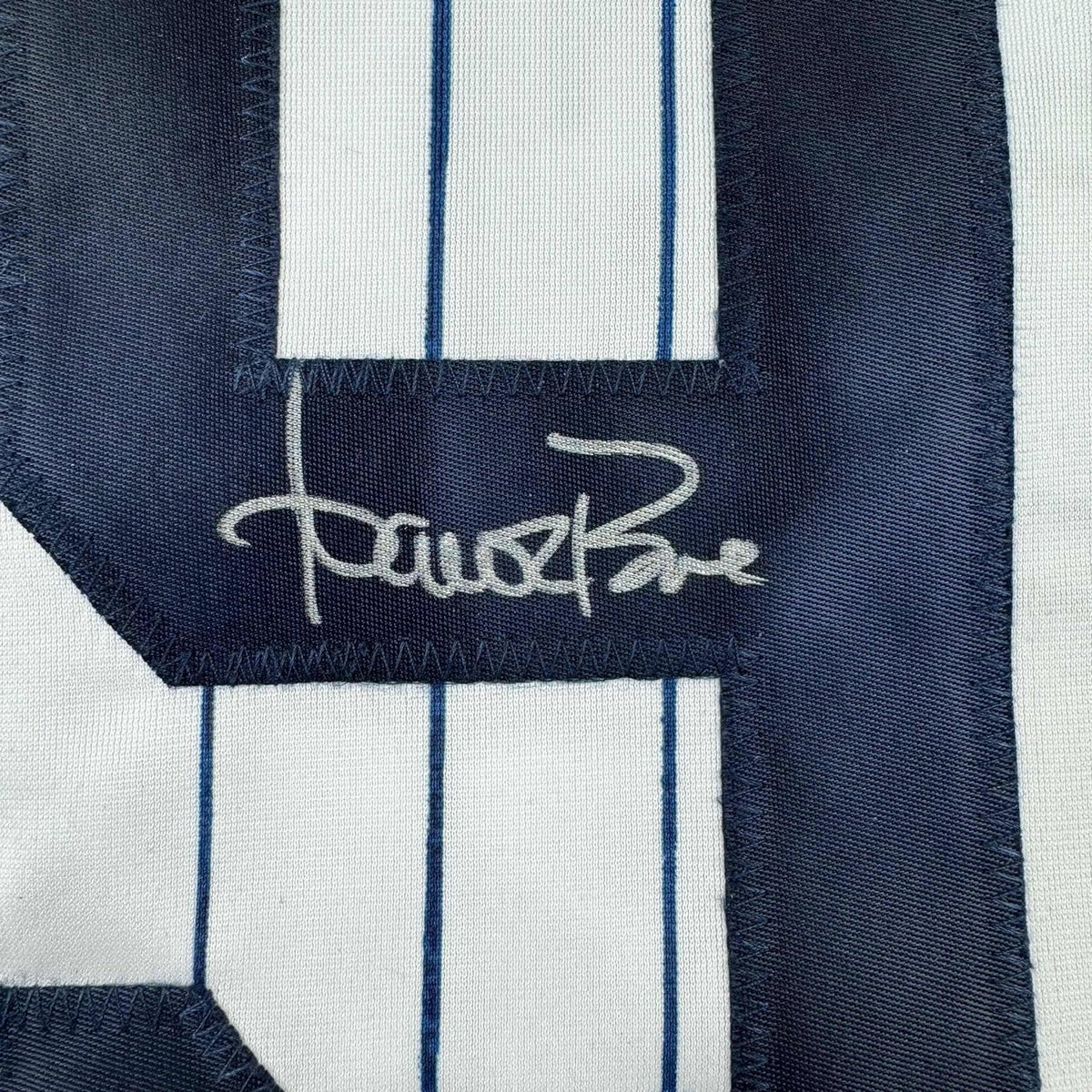 Framed Autographed/Signed Aaron Boone 35x39 New York Pinstripe Baseball Jersey Beckett BAS COA