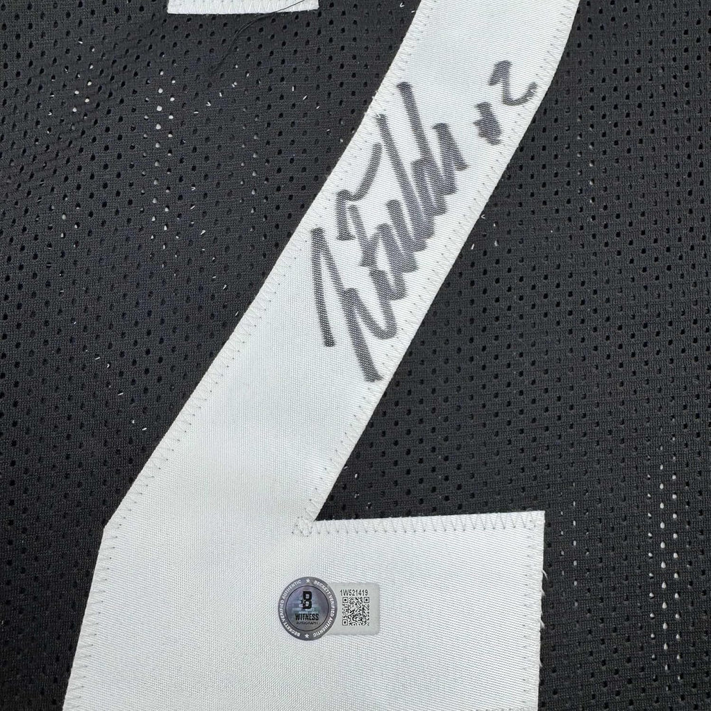 Framed Autographed/Signed Justin Fields 35x39 Pittsburgh Black Football Jersey Beckett BAS COA