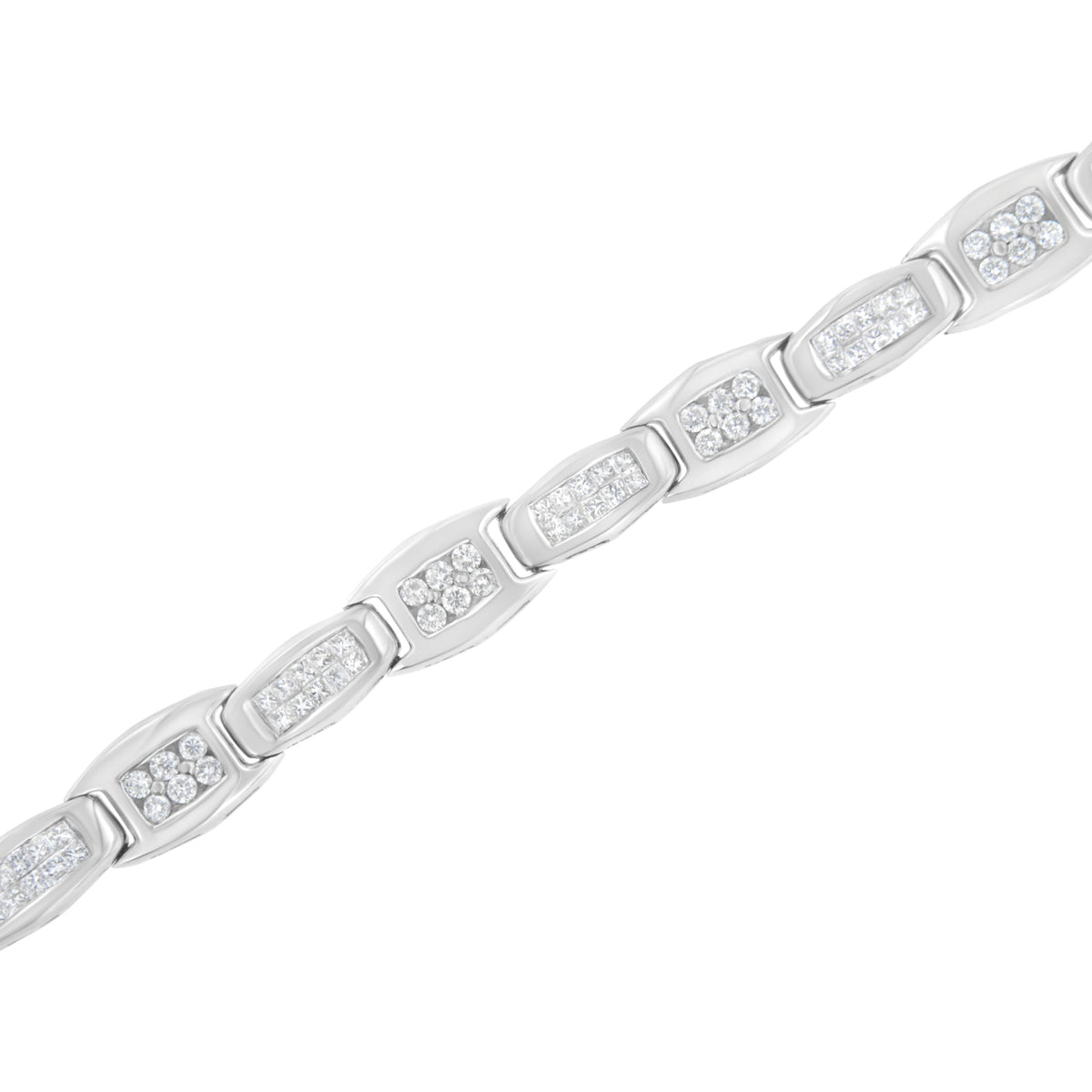 14K White Gold 2-1/2 Cttw Round-Brilliant & Baguette Cut Diamond 7" Alternating Flared Links Tennis Bracelet (H-I Color, SI1-SI2 Clarity)