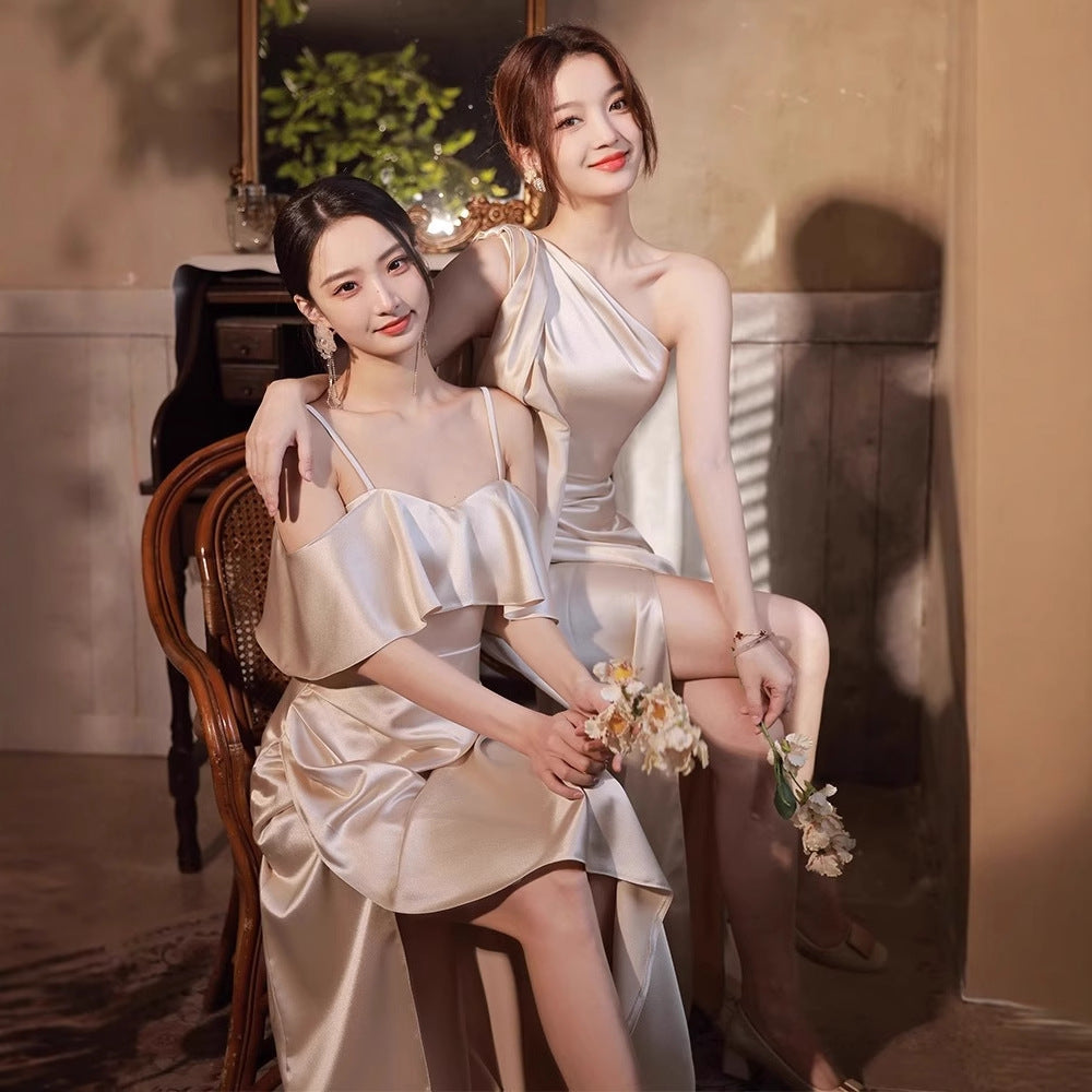 Simple And Light Luxury Satin Sisters Group Party Formal Dress