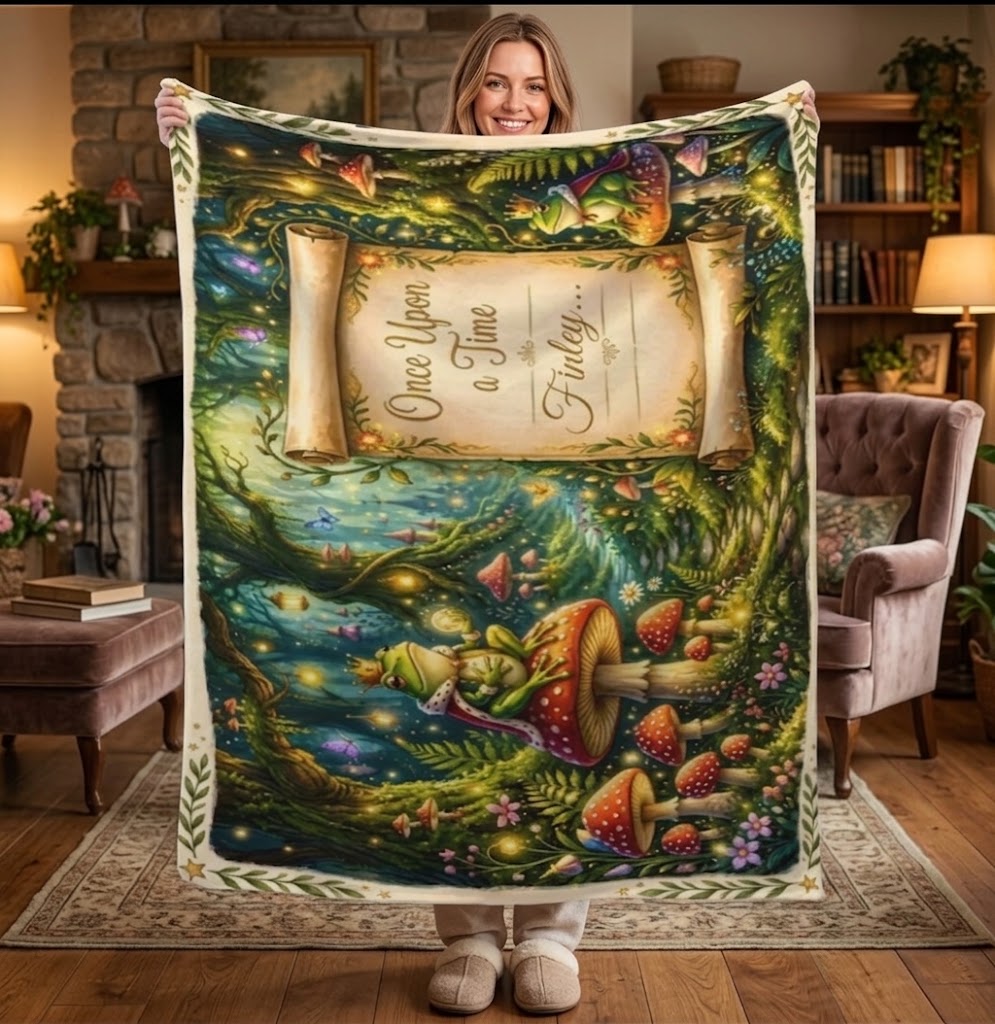 Personalized Enchanted Forest Throw Blanket | Once Upon a Time Custom Name | Magical Fairytale Gift