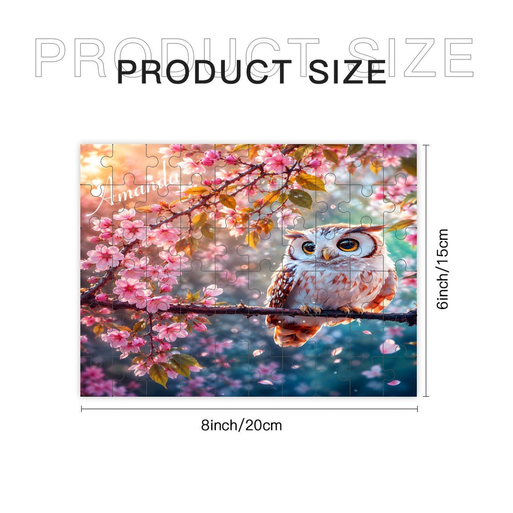 Personalized Owl Cherry Blossom Wooden Puzzle | 60 Pieces | 15x20cm