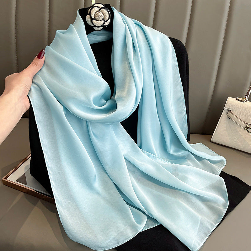 Korean-style Springautumn New Solid-color Summer Sun-protection Beach Scarf Womens Silk Scarf