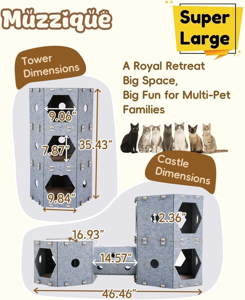 Muzzique Modular Felt Cat House & Tunnel Bed with Brush