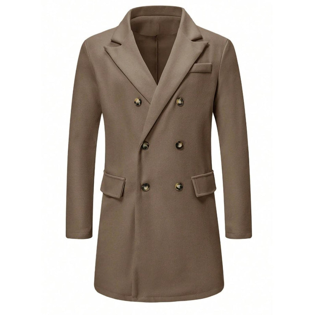 Men's Solid-color Casual Double-breasted Wool Coat