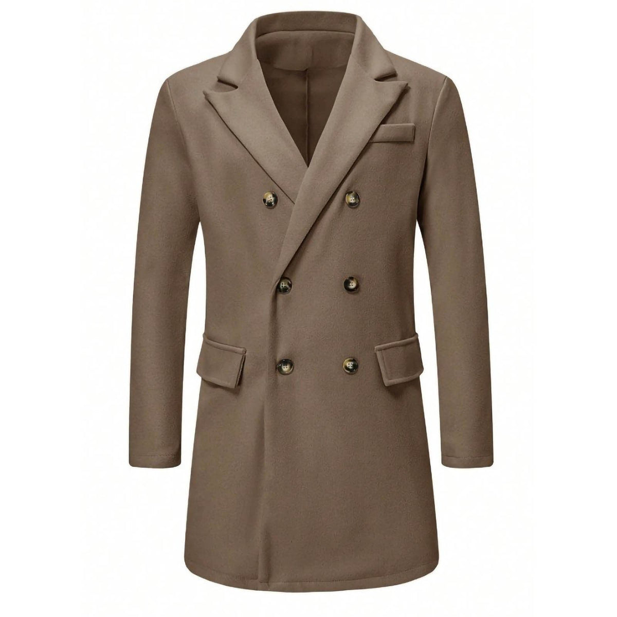 Men's Solid-color Casual Double-breasted Wool Coat