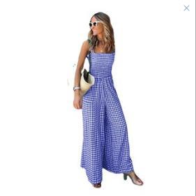 Cross-Border Independent Station Amazon 2022 Summer Elegant Women's Pants Plaid Jumpsuit Mid-Waist Casual Pants