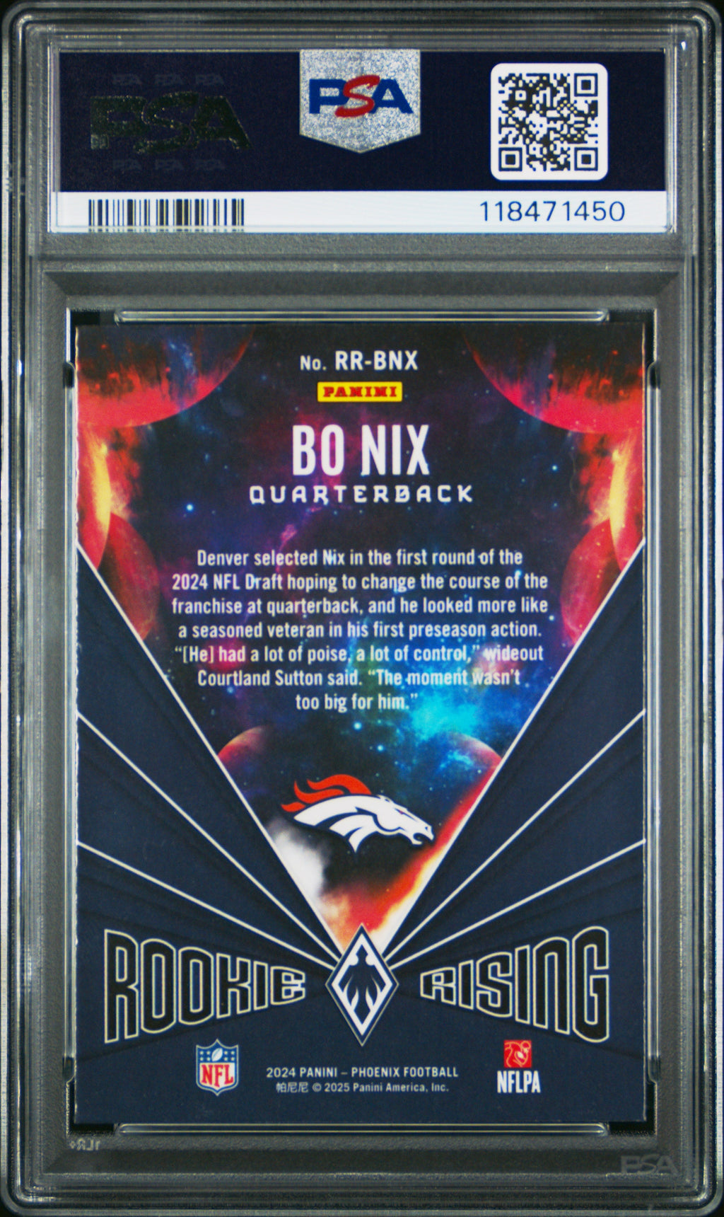 Graded 2024 Panini Phoenix Bo Nix #RRBNX Rookie Rising Wave Rookie RC Football Card PSA 10 Gem Mint