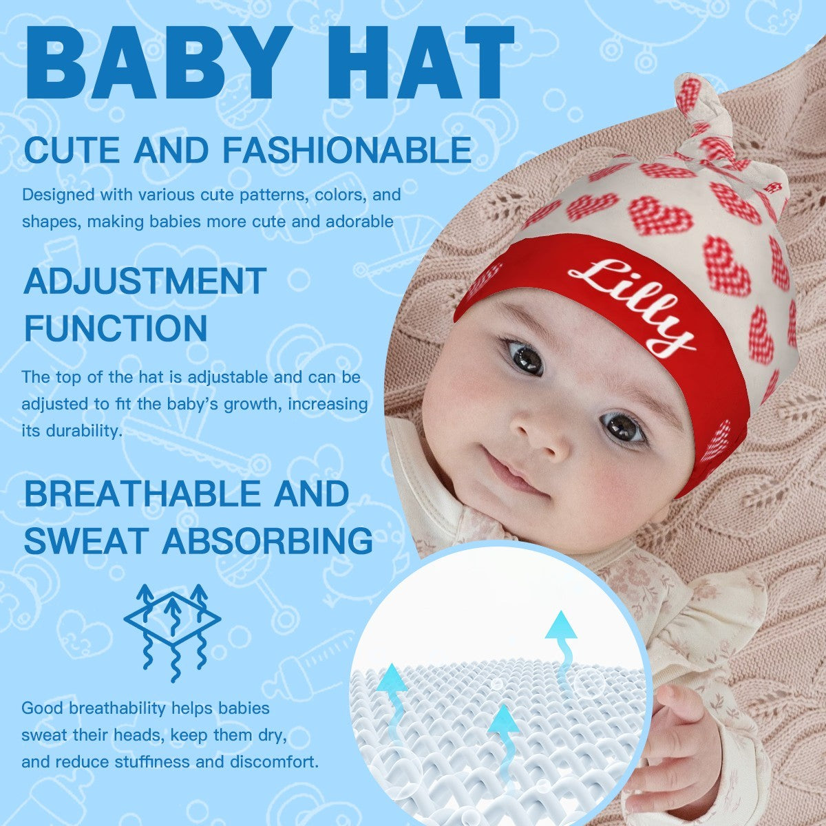 Personalized Baby Swaddle Blanket & Hat Set with Custom Name – Pixel Heart Design