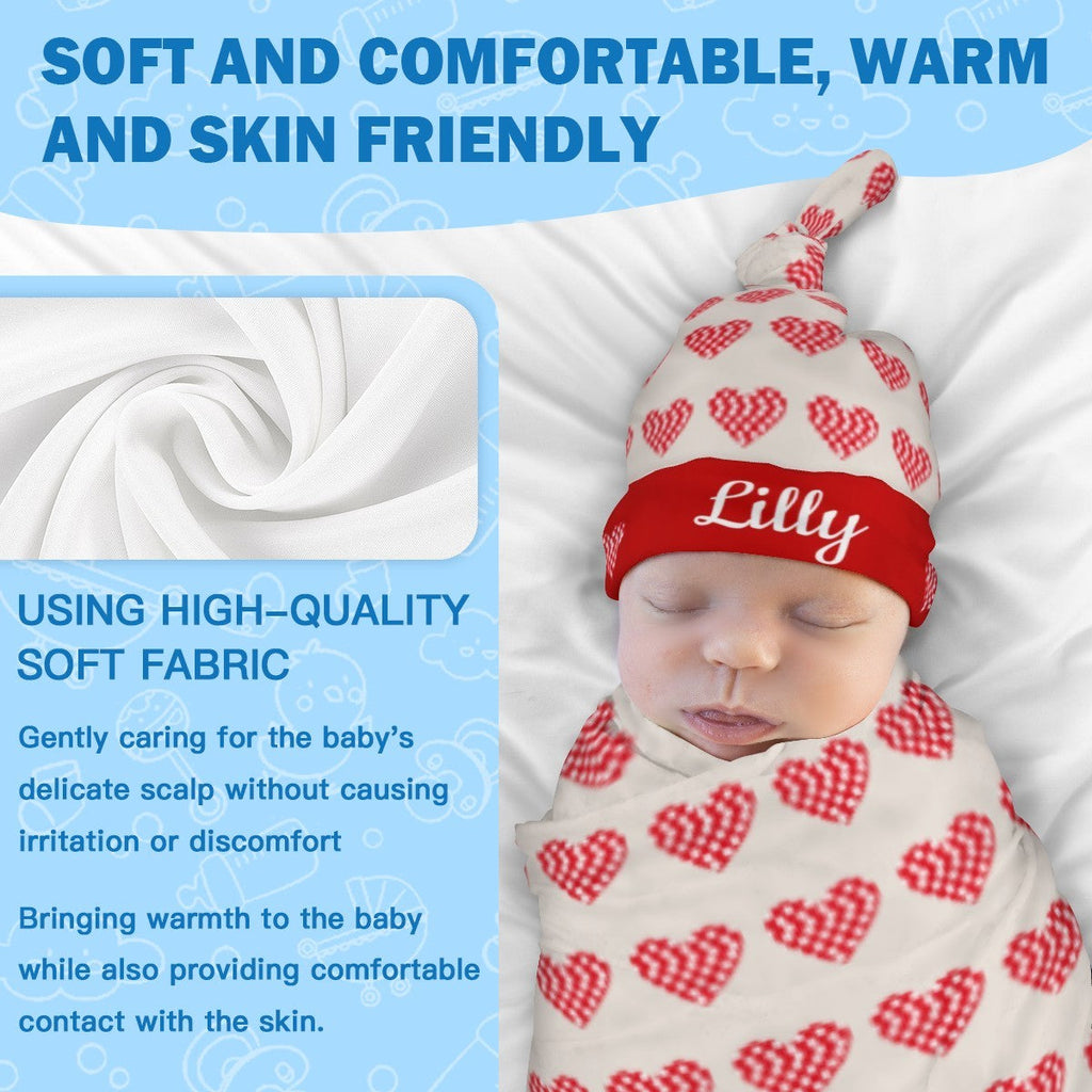 Personalized Baby Swaddle Blanket & Hat Set with Custom Name – Pixel Heart Design