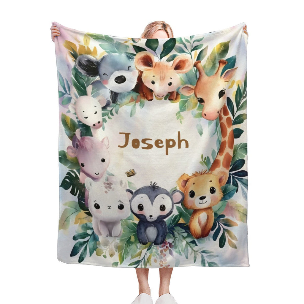 Personalized Safari Animals Blanket with Name | Custom Baby & Kids Gift