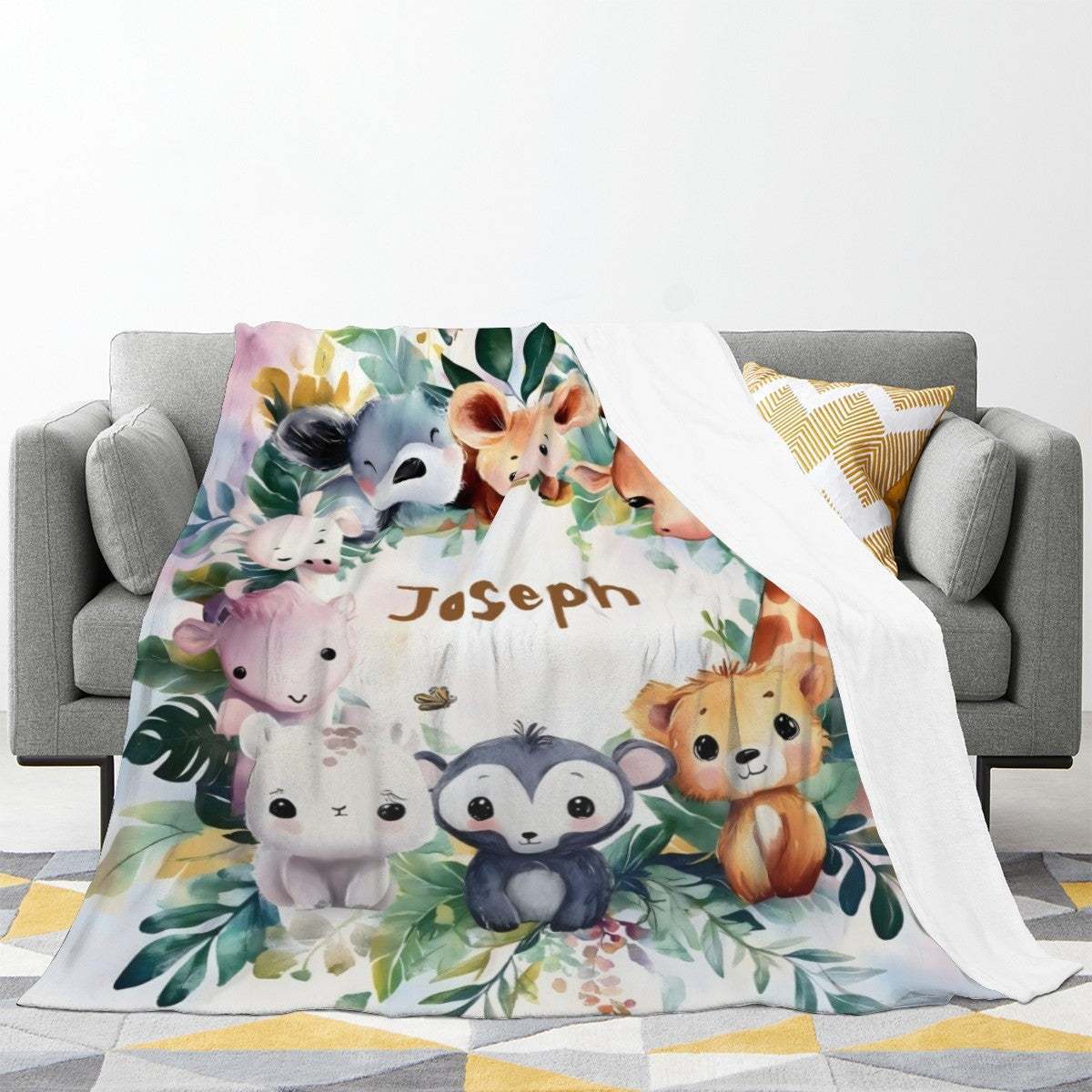 Personalized Safari Animals Blanket with Name | Custom Baby & Kids Gift