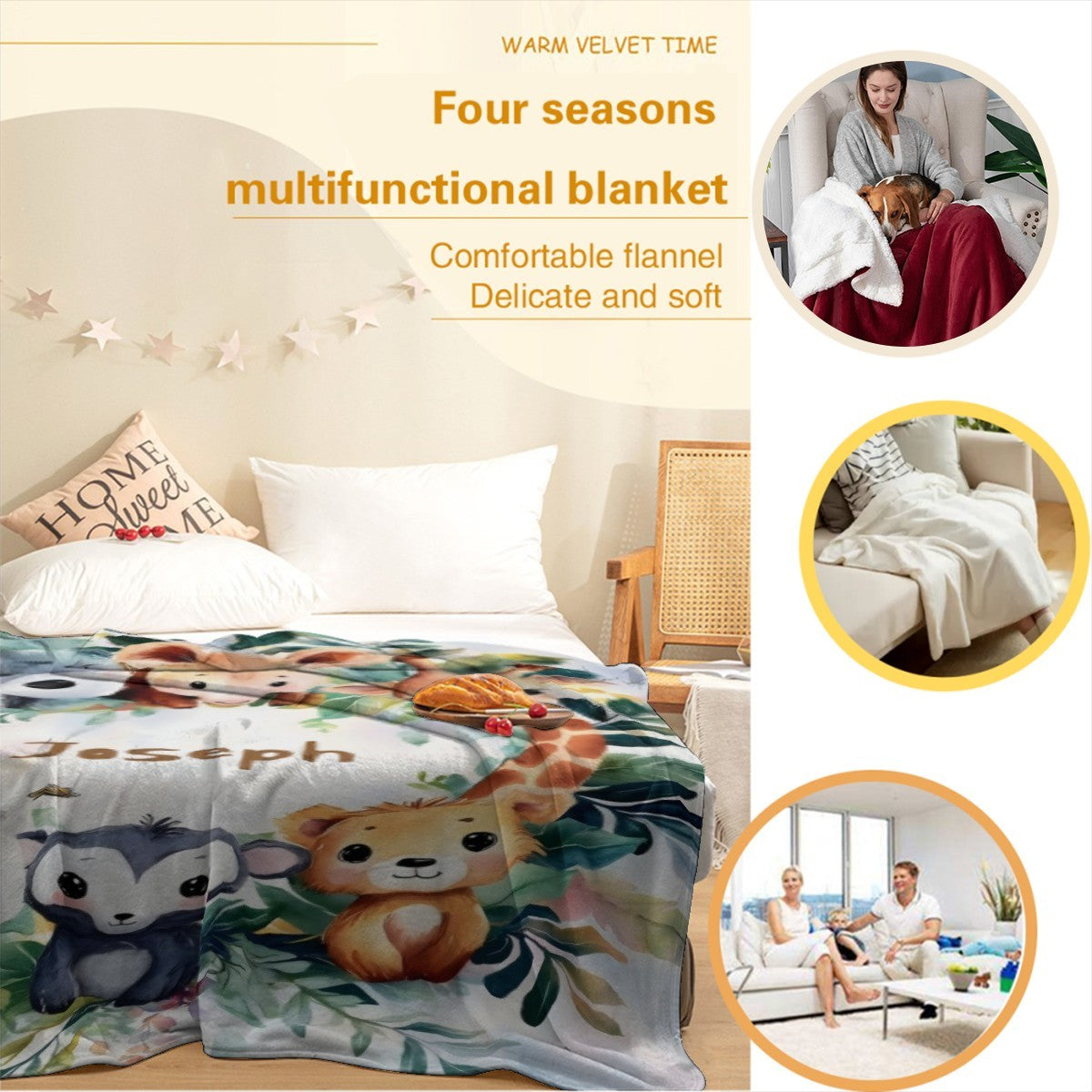 Personalized Safari Animals Blanket with Name | Custom Baby & Kids Gift