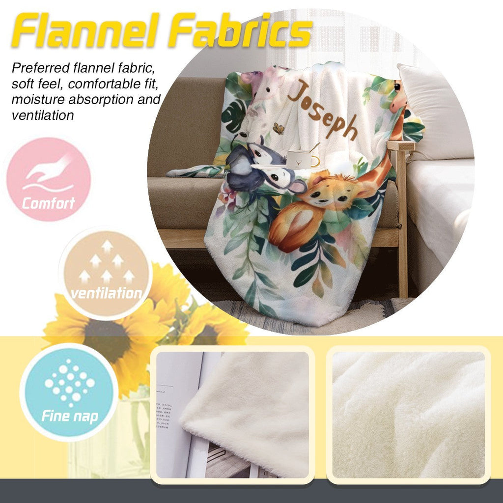 Personalized Safari Animals Blanket with Name | Custom Baby & Kids Gift