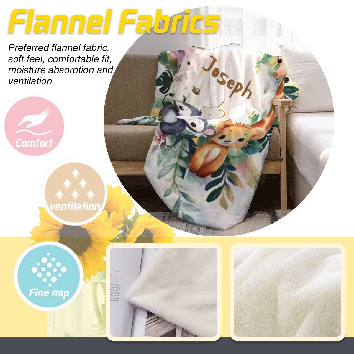 Personalized Safari Animals Blanket with Name | Custom Baby & Kids Gift
