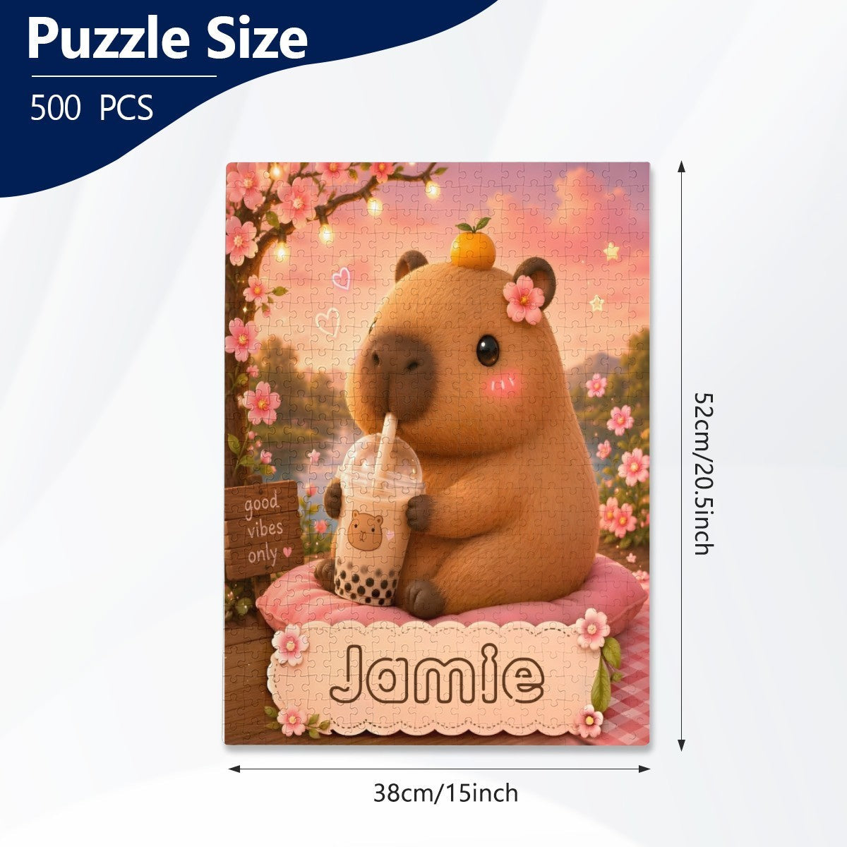 Personalized Capybara Jigsaw Puzzle – Custom Name Gift | 500 Pieces | Comes in a Box