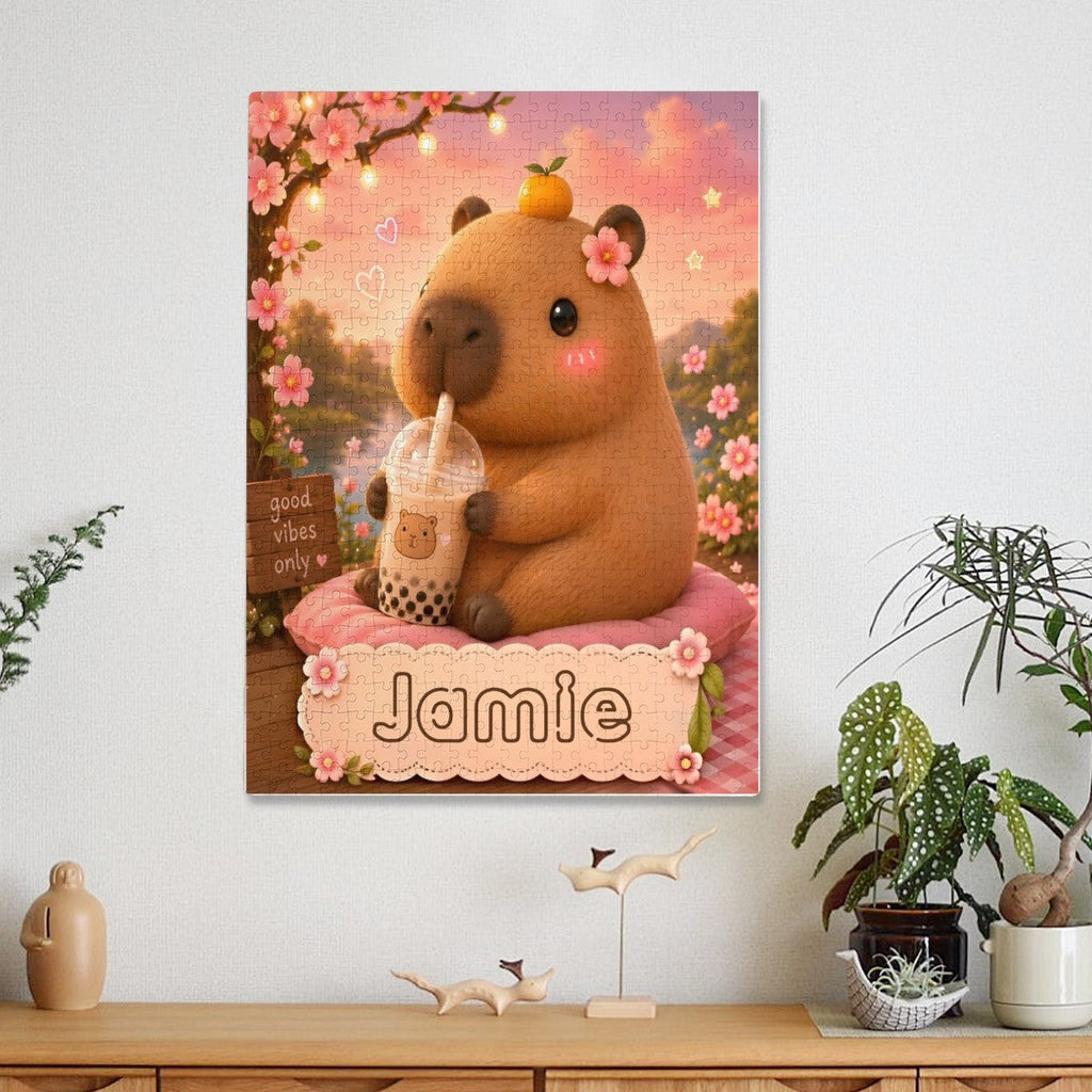 Personalized Capybara Jigsaw Puzzle – Custom Name Gift | 500 Pieces | Comes in a Box